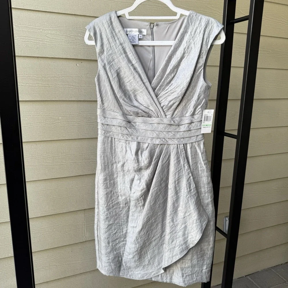 NWT Maggie London Wedding Guest Dress Mother Of The Bride Size 8 Silver